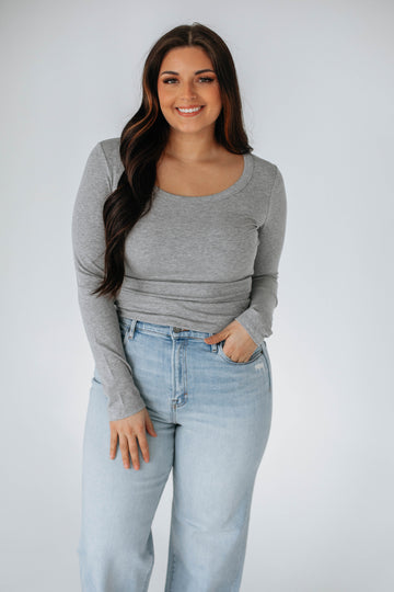 Kasen Ribbed Top - Heather Grey