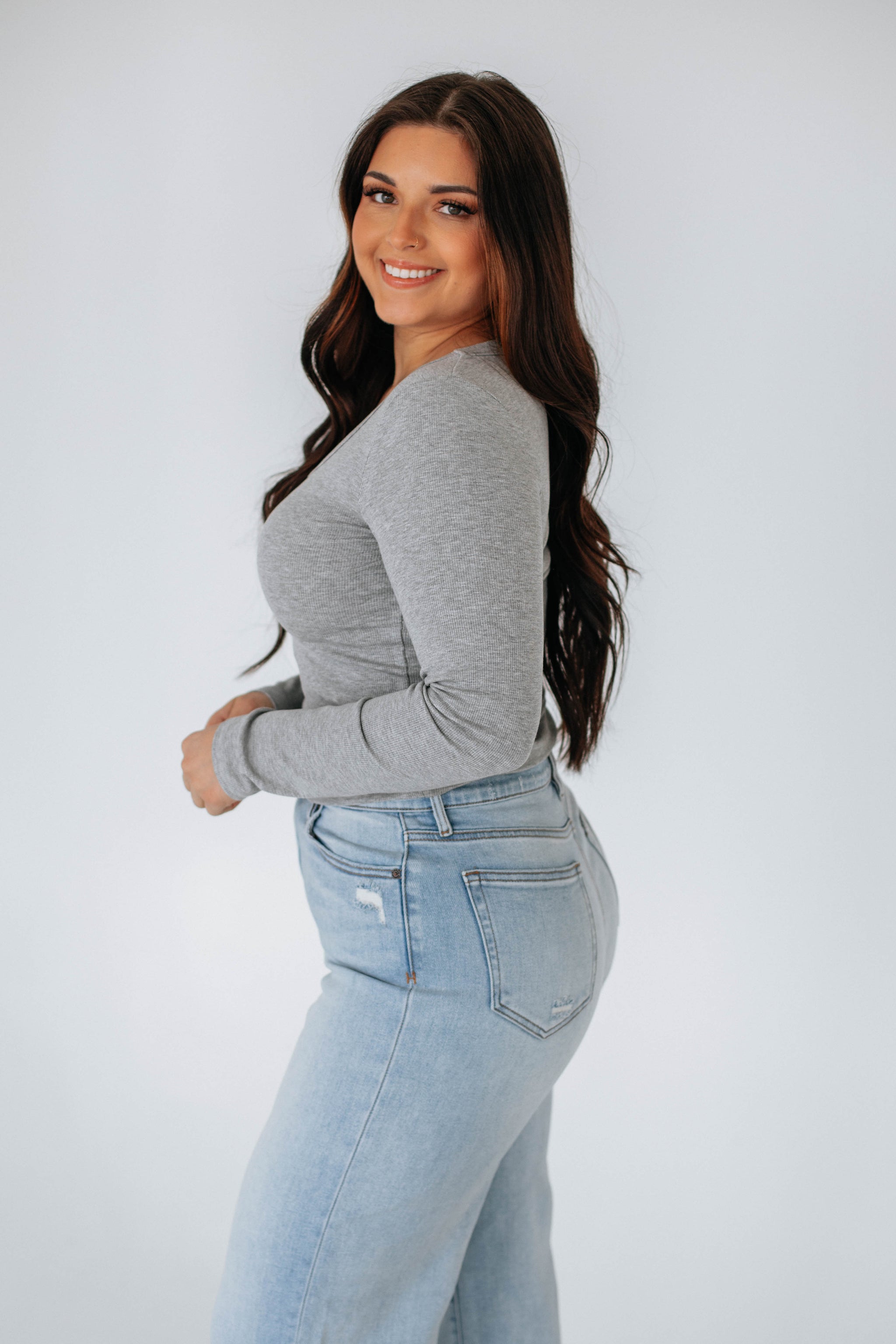 Kasen Ribbed Top - Heather Grey