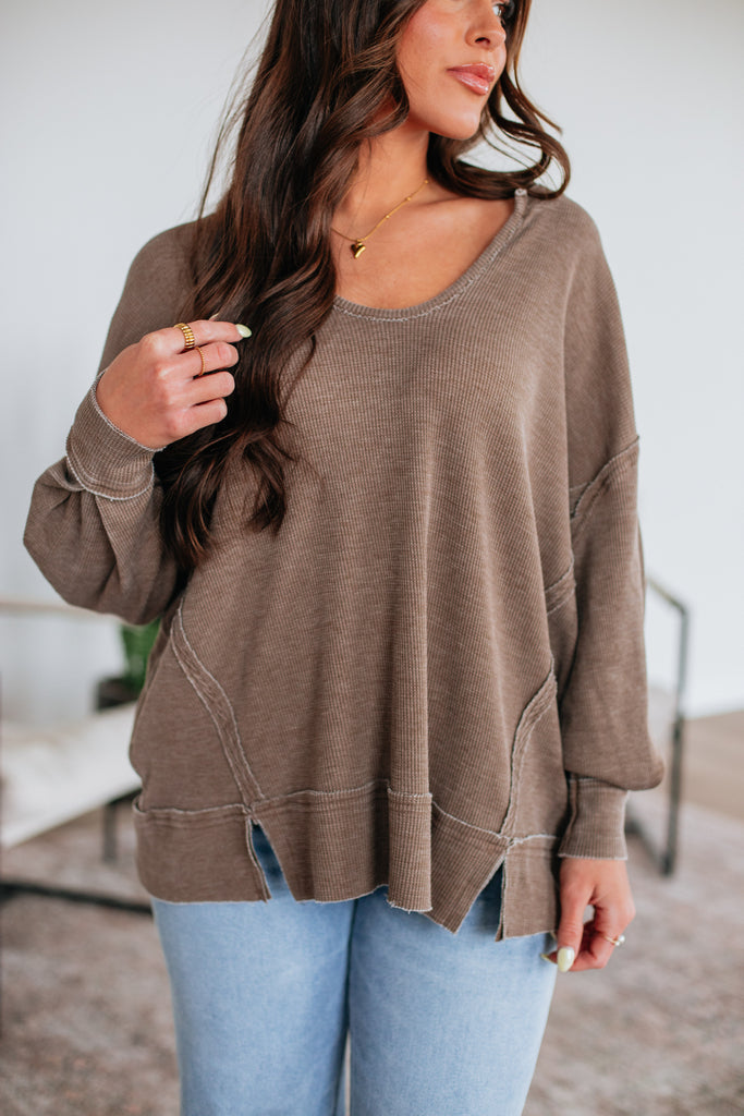 Kathrin Waffle Knit Top - Mocha