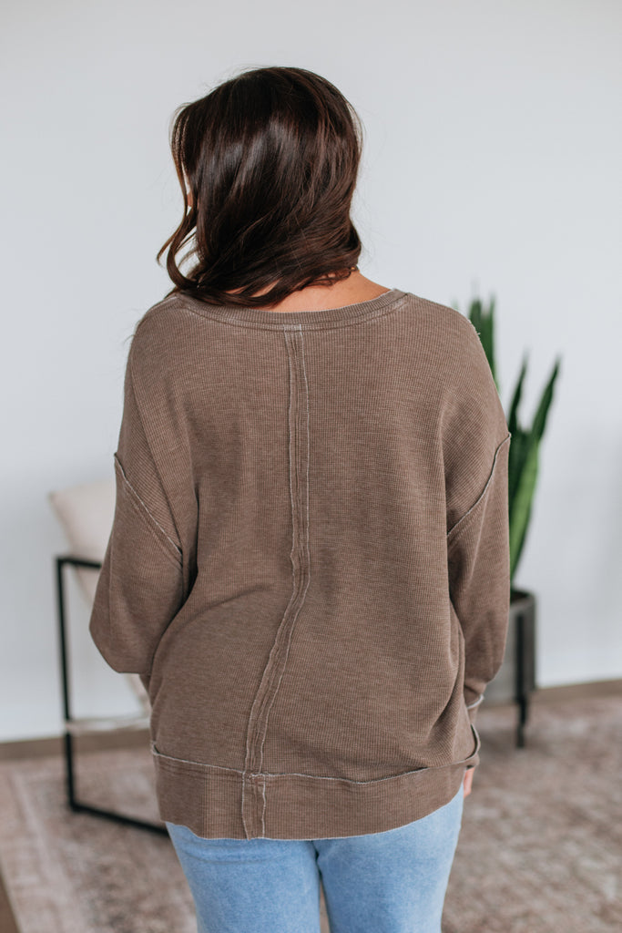 Kathrin Waffle Knit Top - Mocha