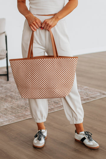 Keeley Checkered Tote Bag - Cognac