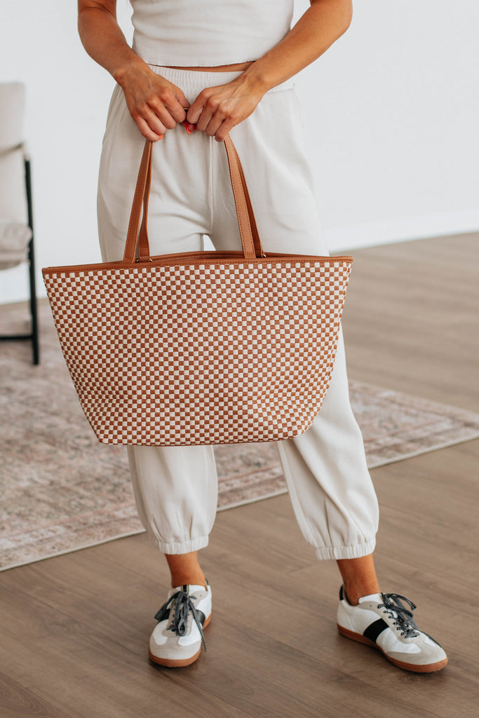Keeley Checkered Tote Bag - Cognac