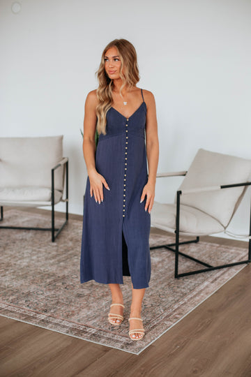 Kiah Midi Dress - Steel Blue