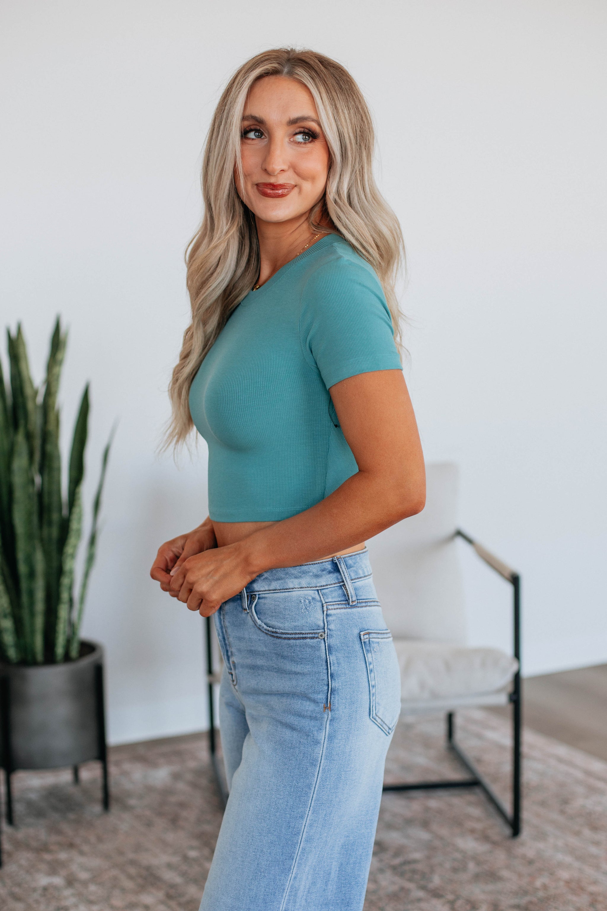 Lenna Ribbed Top - Dusty Teal