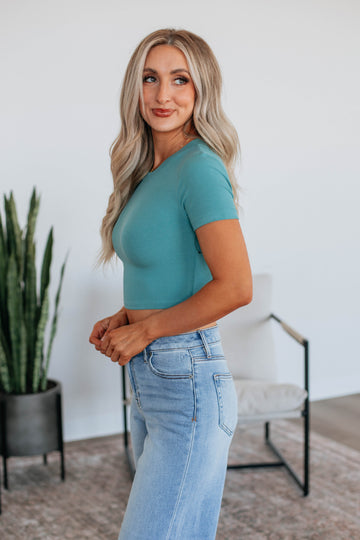 Lenna Ribbed Top - Dusty Teal