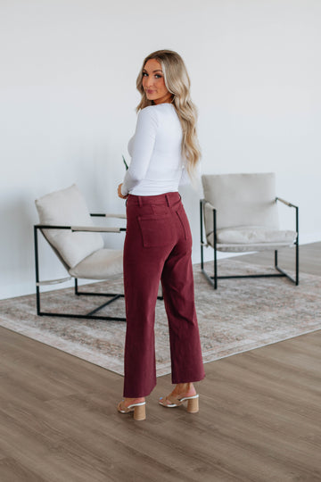 Linsley Wide Leg Pants - Maroon