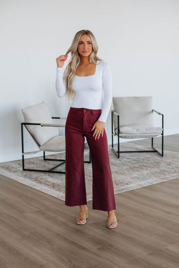 Linsley Wide Leg Pants - Maroon