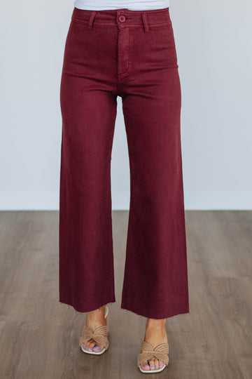 Linsley Wide Leg Pants - Maroon