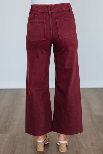 Linsley Wide Leg Pants - Maroon