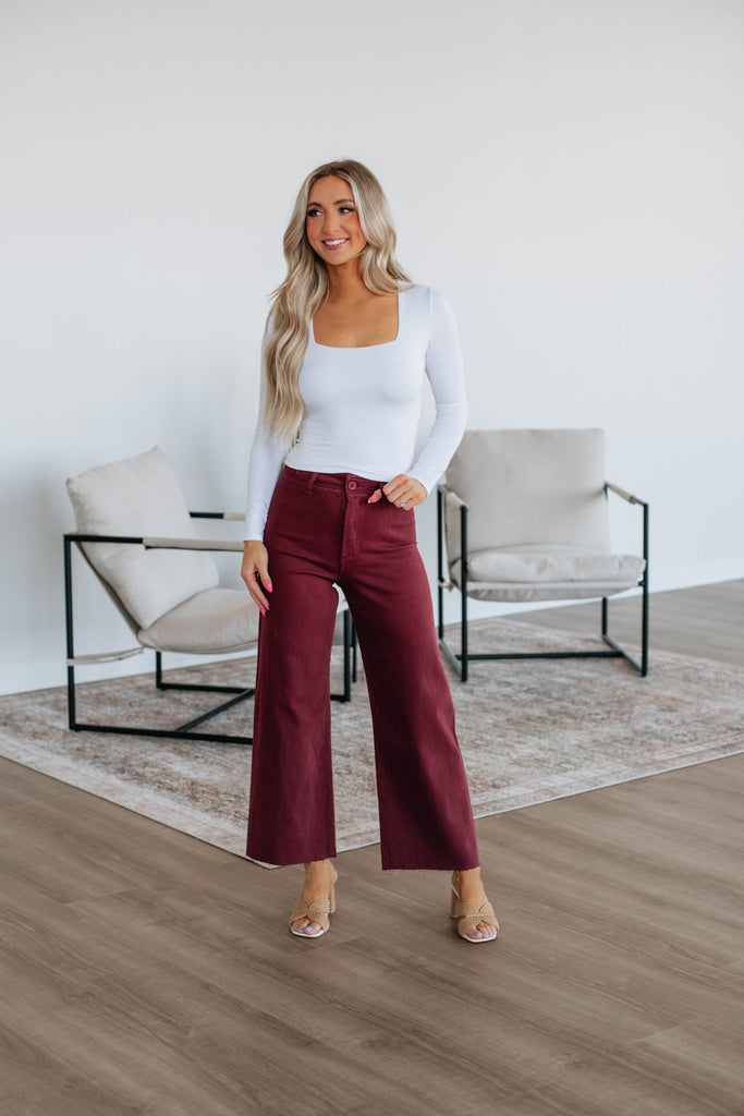 Linsley Wide Leg Pants - Maroon