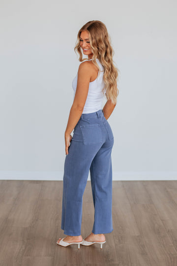 Linsley Wide Leg Pants - Slate Blue