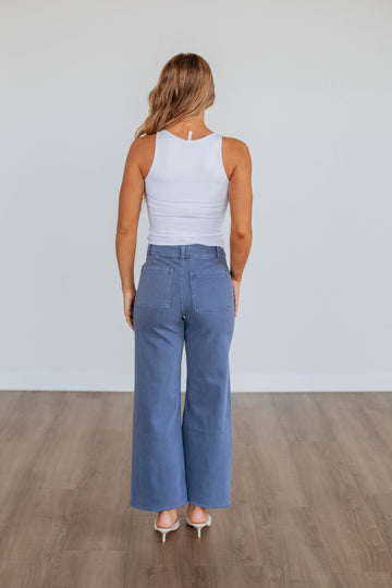 Linsley Wide Leg Pants - Slate Blue
