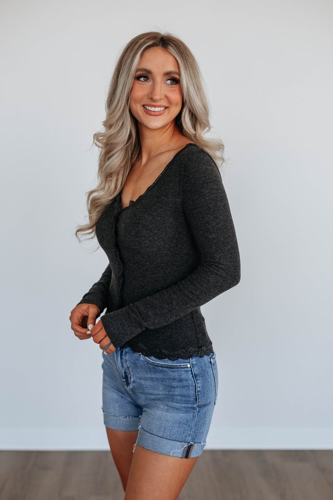 Lisbeth Lace Top - Charcoal