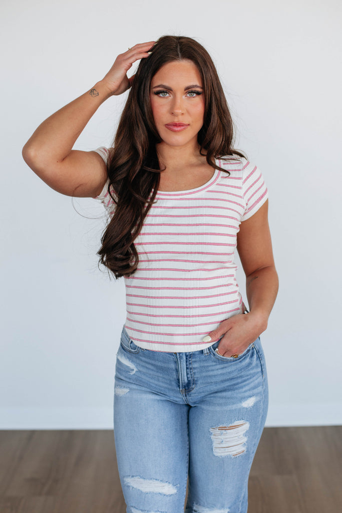 Macey Striped Top - Blush Mix