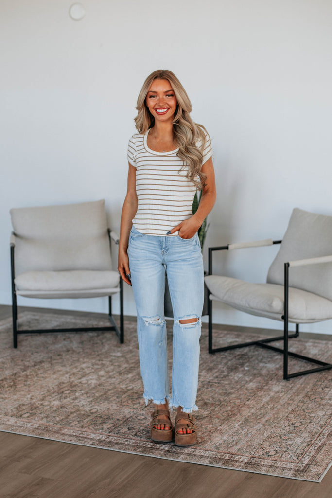 Macey Striped Top - Mocha Mix