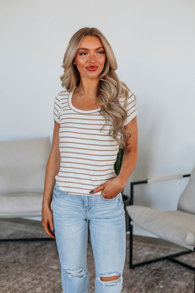 Macey Striped Top - Mocha Mix