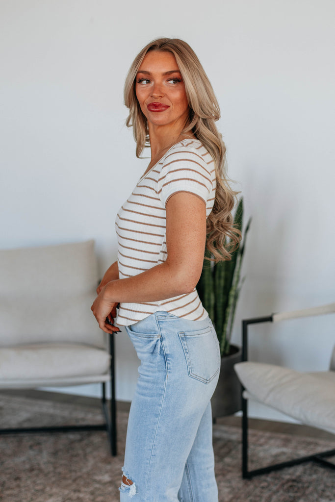 Macey Striped Top - Mocha Mix