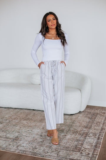 Marlowe Striped Pants - Sand Mix