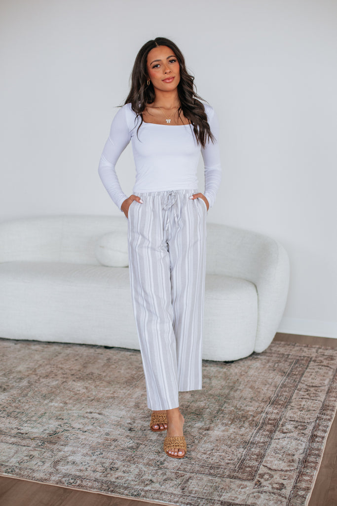Marlowe Striped Pants - Sand Mix