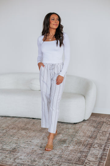 Marlowe Striped Pants - Sand Mix