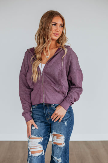 Maxwell Washed Zip-Up Hoodie - Grape