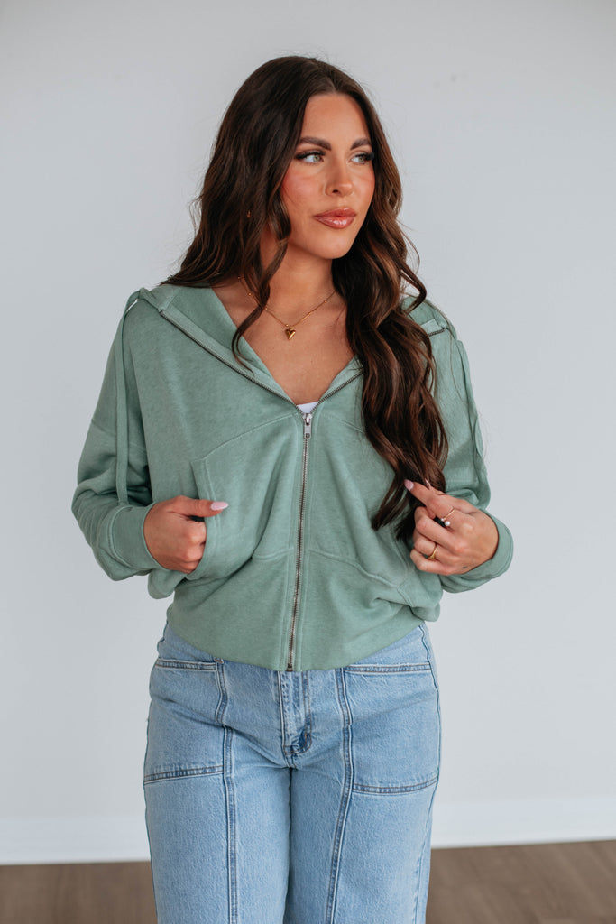 Maxwell Washed Zip-Up Hoodie - Sage