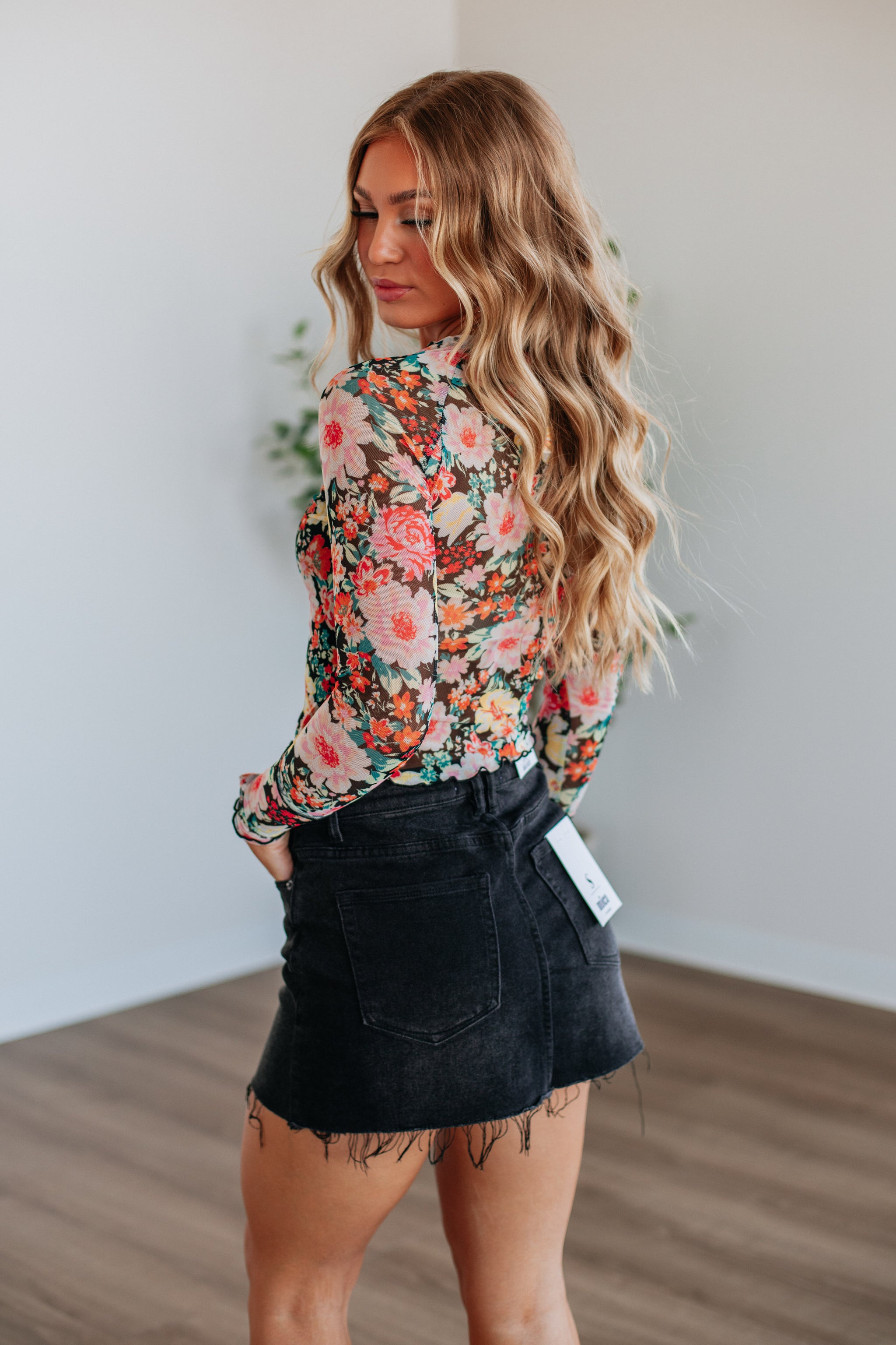 Portia Floral Mesh Top - Black Mix