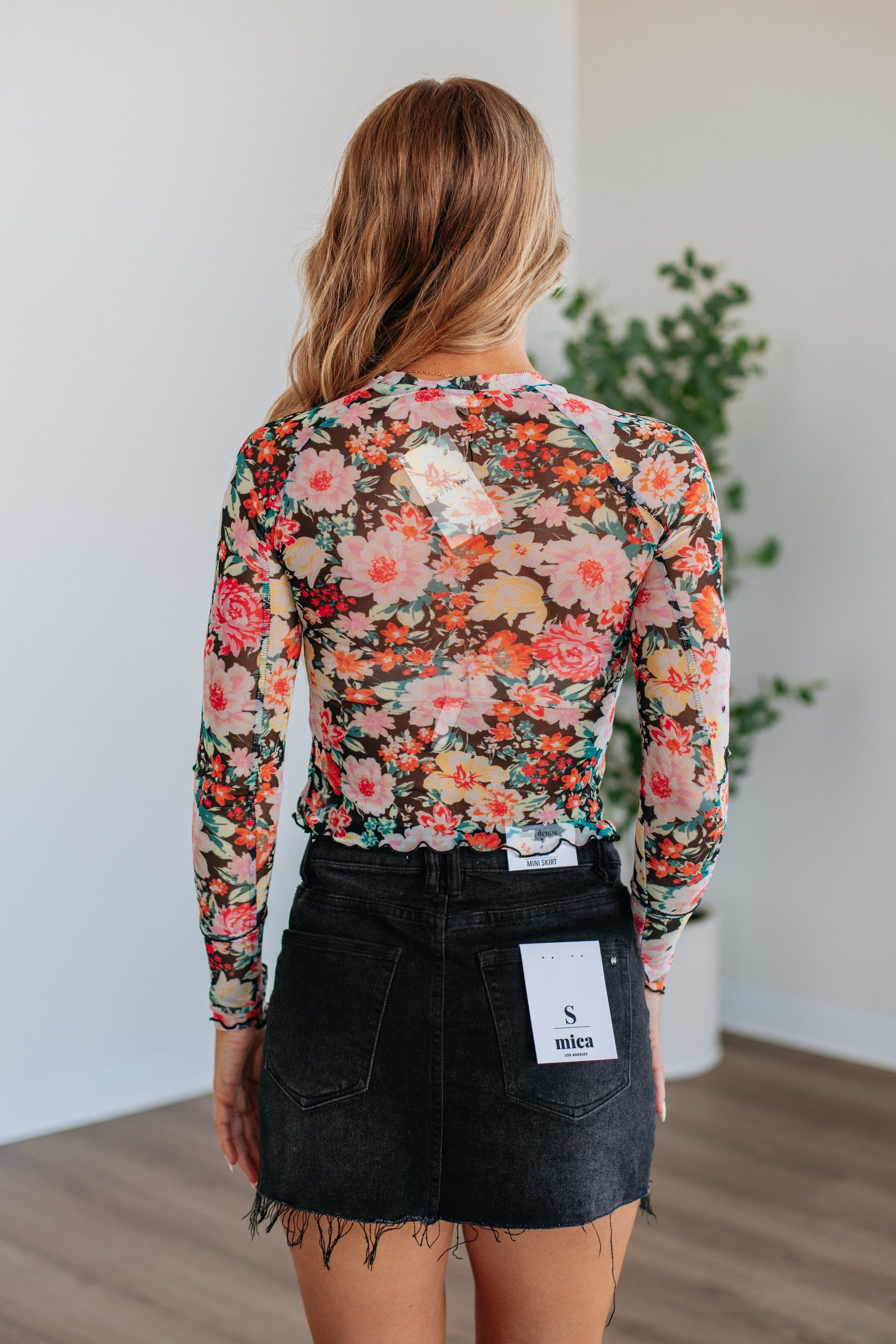 Portia Floral Mesh Top - Black Mix