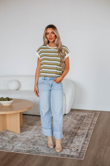 Mayra Striped Top - Burnt Olive Mix