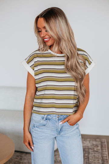 Mayra Striped Top - Burnt Olive Mix