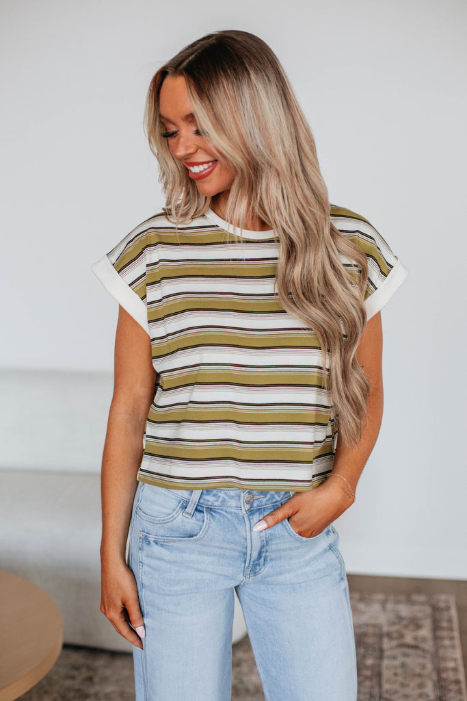 Mayra Striped Top - Burnt Olive Mix