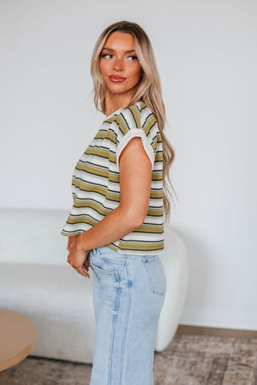 Mayra Striped Top - Burnt Olive Mix
