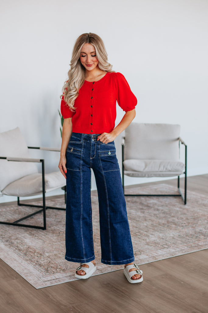 Neriah Cardigan Top - Cherry