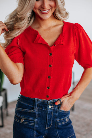 Neriah Cardigan Top - Cherry