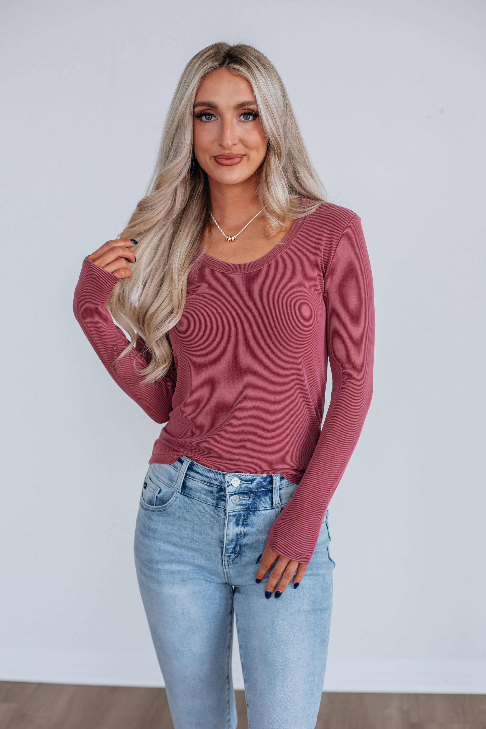 Karigan Ribbed Top - Faded Wine