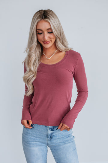Karigan Ribbed Top - Faded Wine