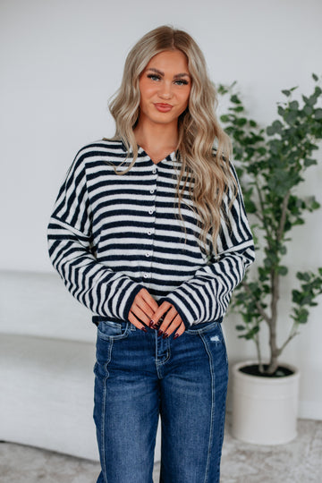Brooke Striped Cardigan - Navy Mix