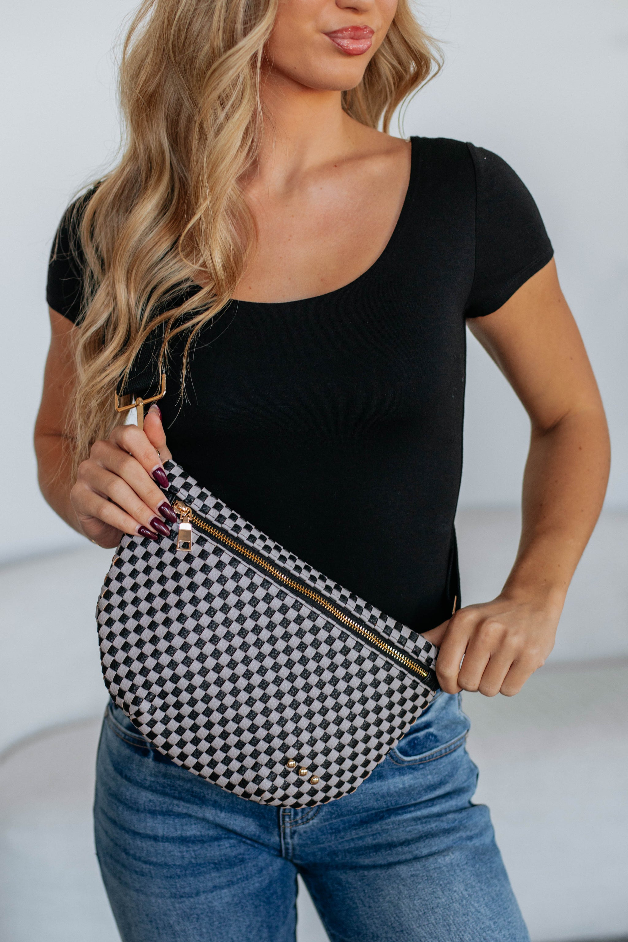 Patsy Checkered Bum Bag - Grey Black