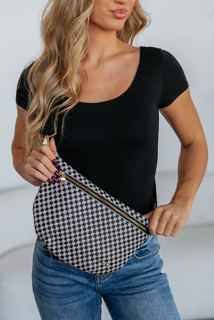 Patsy Checkered Bum Bag - Grey Black
