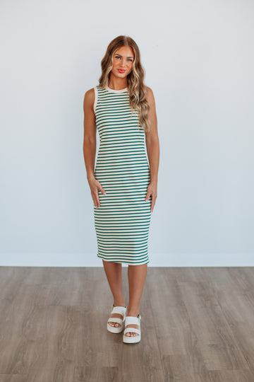 Pattie Striped Dress - Hunter Green Mix