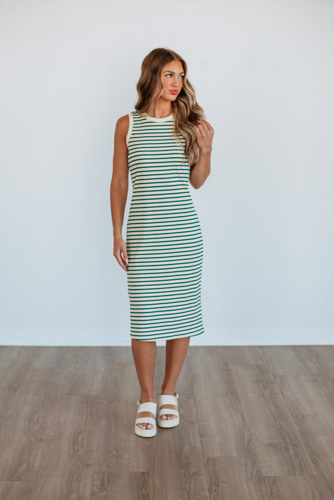 Pattie Striped Dress - Hunter Green Mix