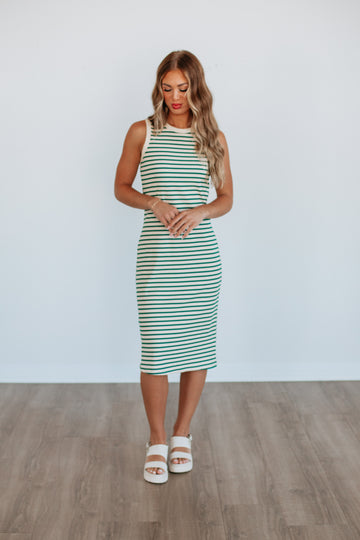 Pattie Striped Dress - Hunter Green Mix