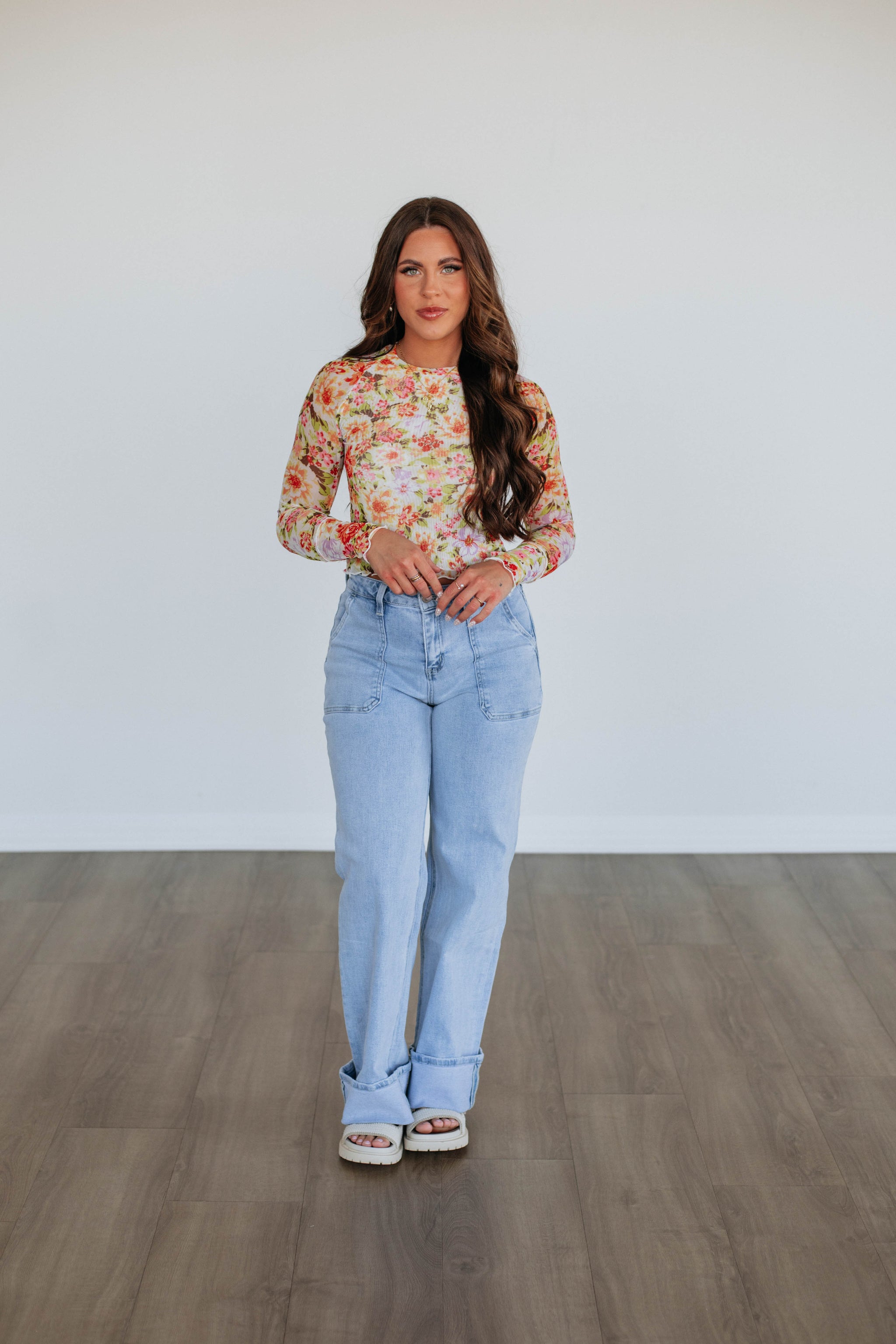 Portia Floral Mesh Top - Cream Mix