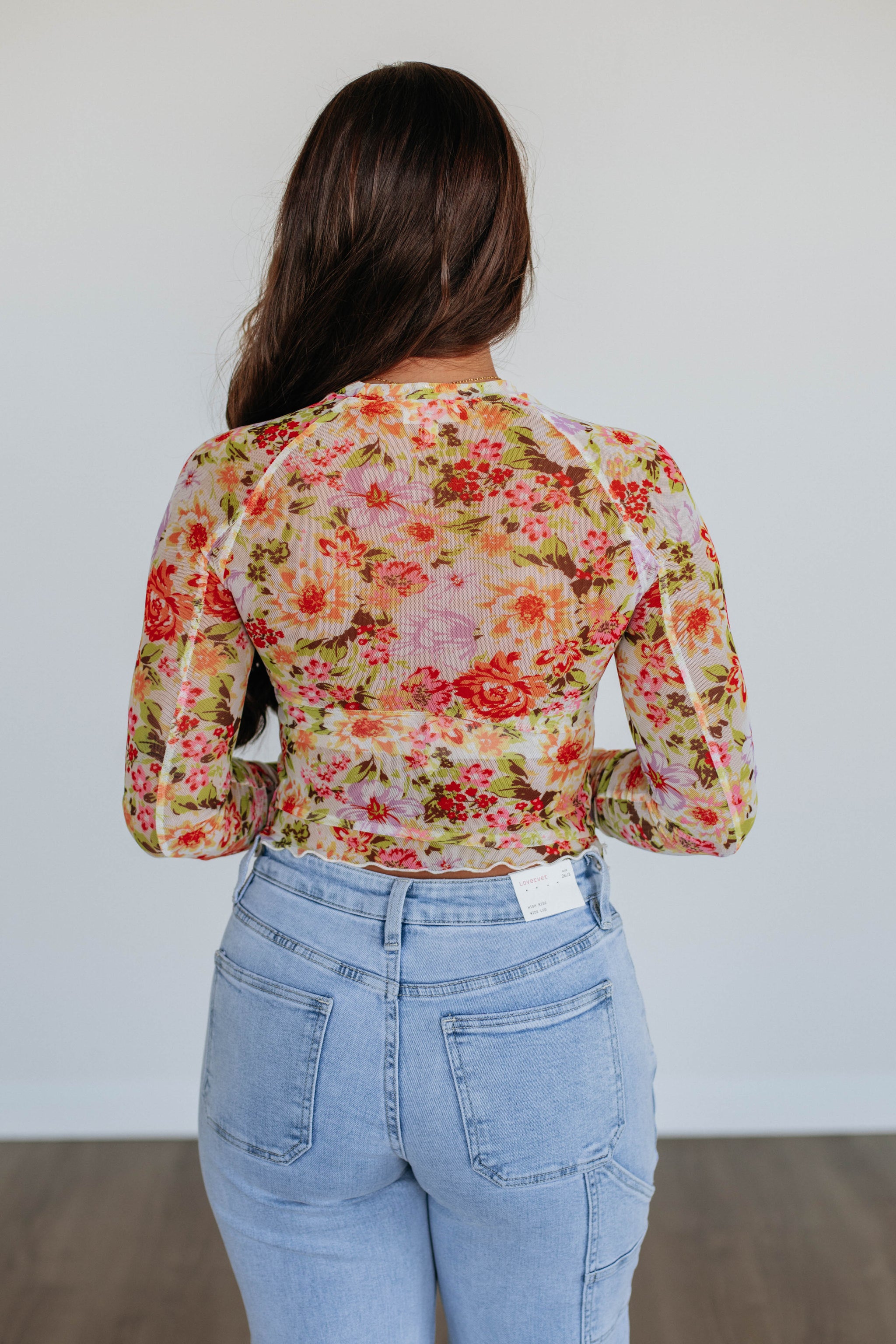 Portia Floral Mesh Top - Cream Mix