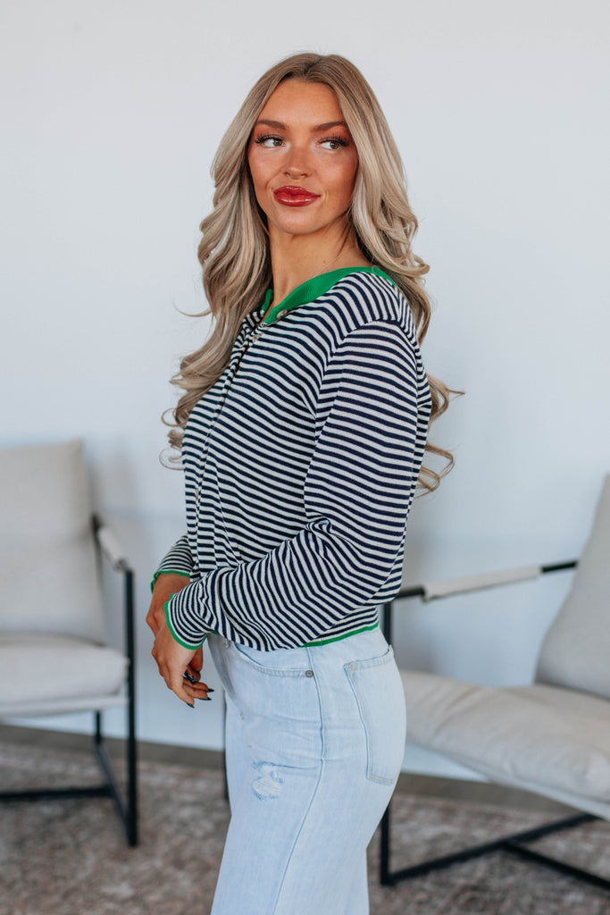 Quinley Striped Cardigan - Navy Mix