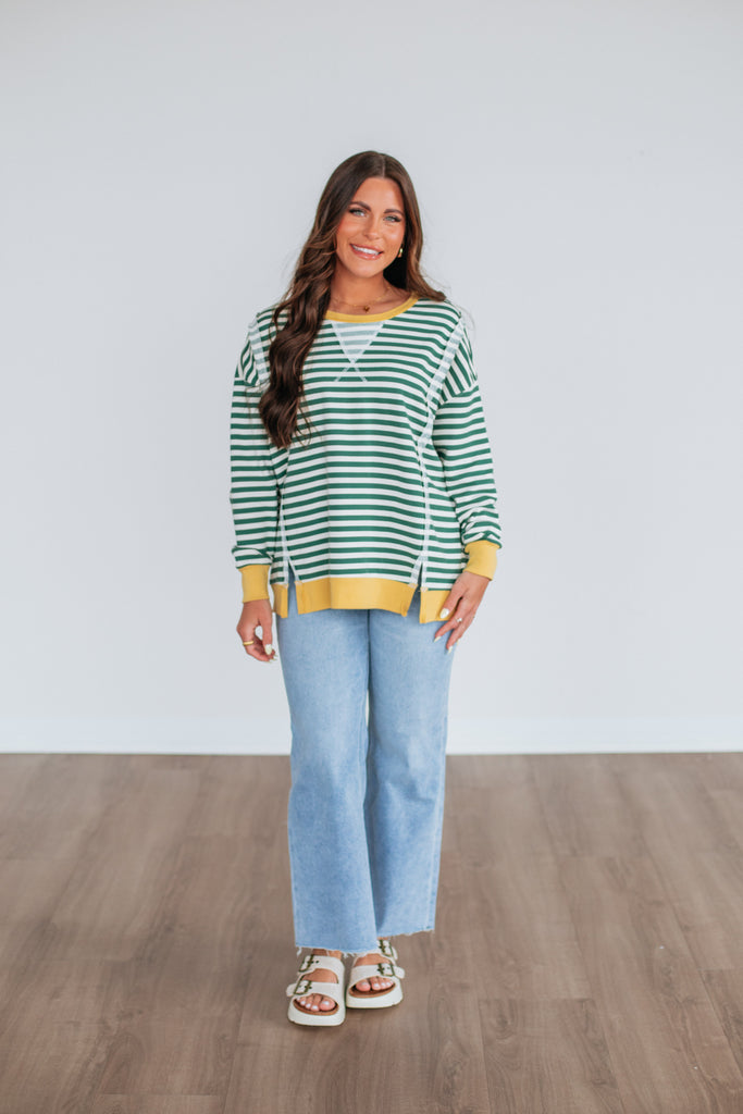 Rasha Striped Top - Hunter Green Mix