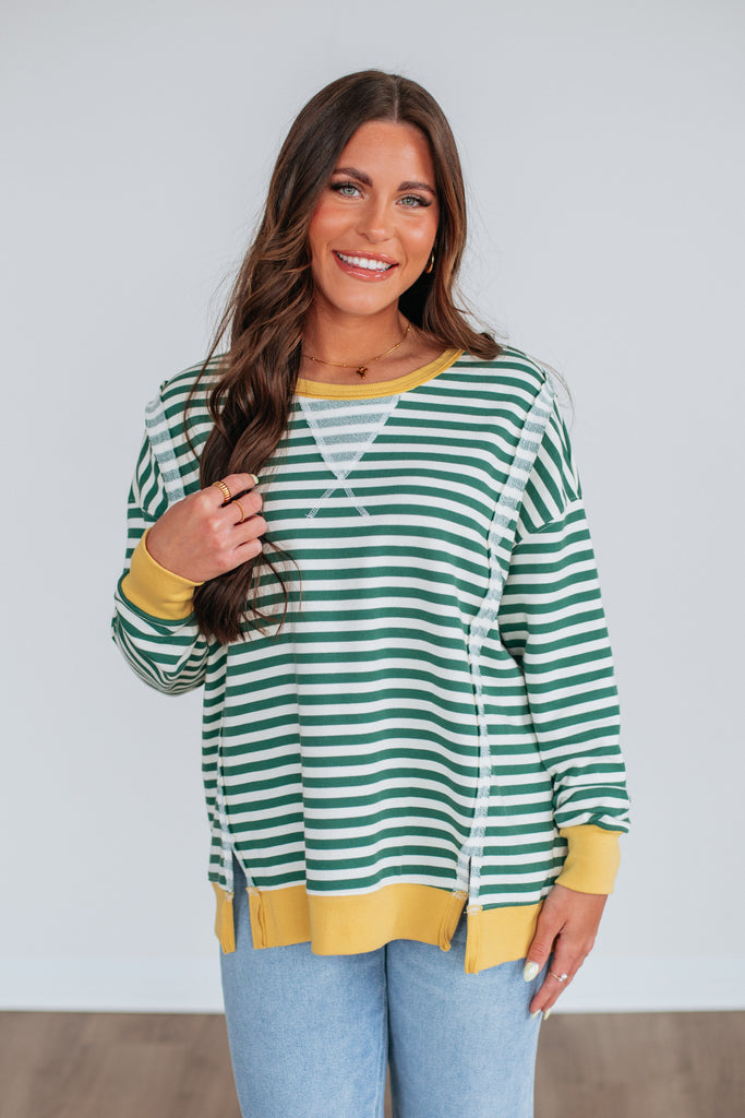 Rasha Striped Top - Hunter Green Mix