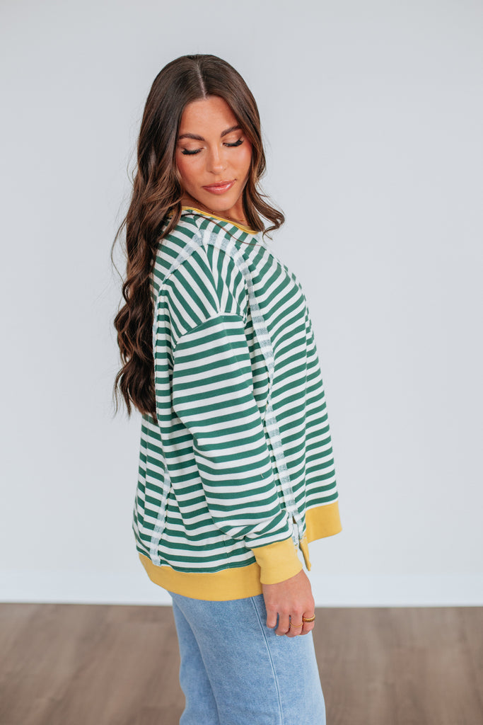 Rasha Striped Top - Hunter Green Mix