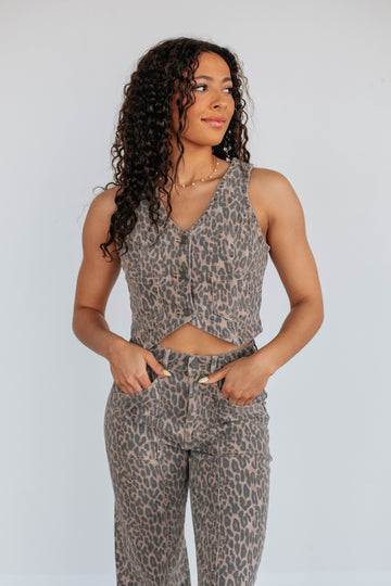 Rebel Hidden Denim Vest - Cheetah