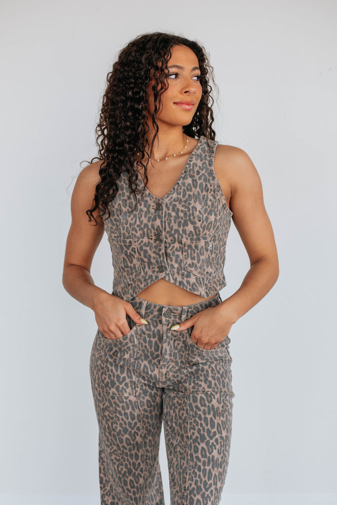 Rebel Hidden Denim Vest - Cheetah